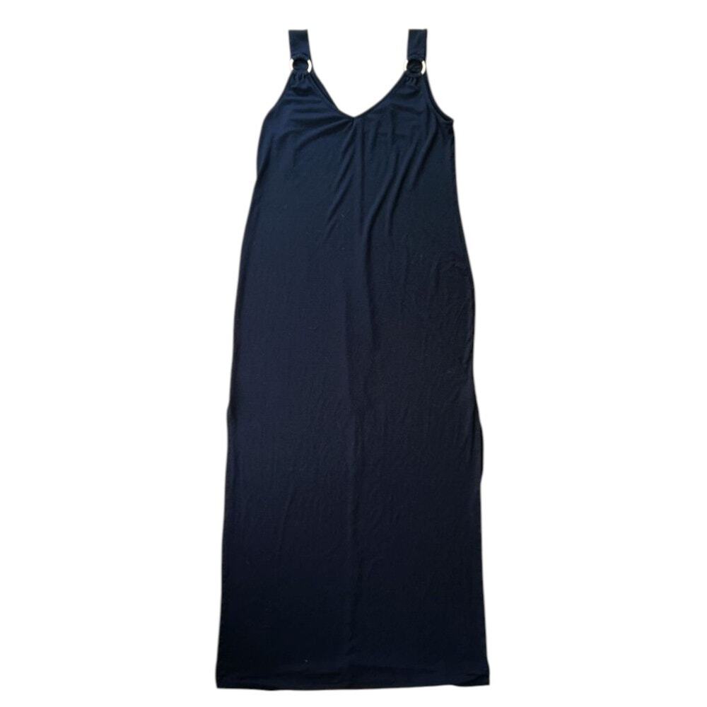 Green Envelope Black V-Neck Sleeveless Side Slits Sheath Maxi Dress Small